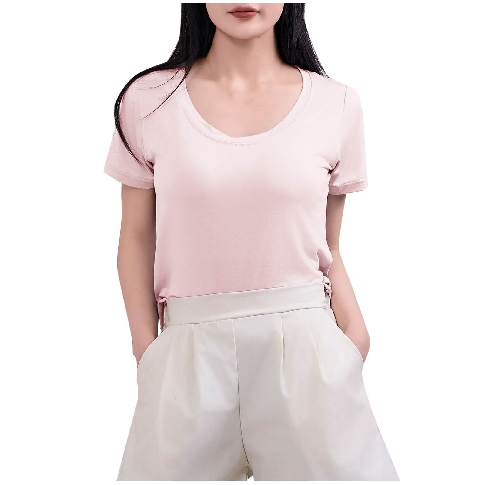 Generic Women's Short Sleeve Scoop Neck Shirts Summer Trendy Loose Casual Solid Athletic Basic Going Out T Shirts